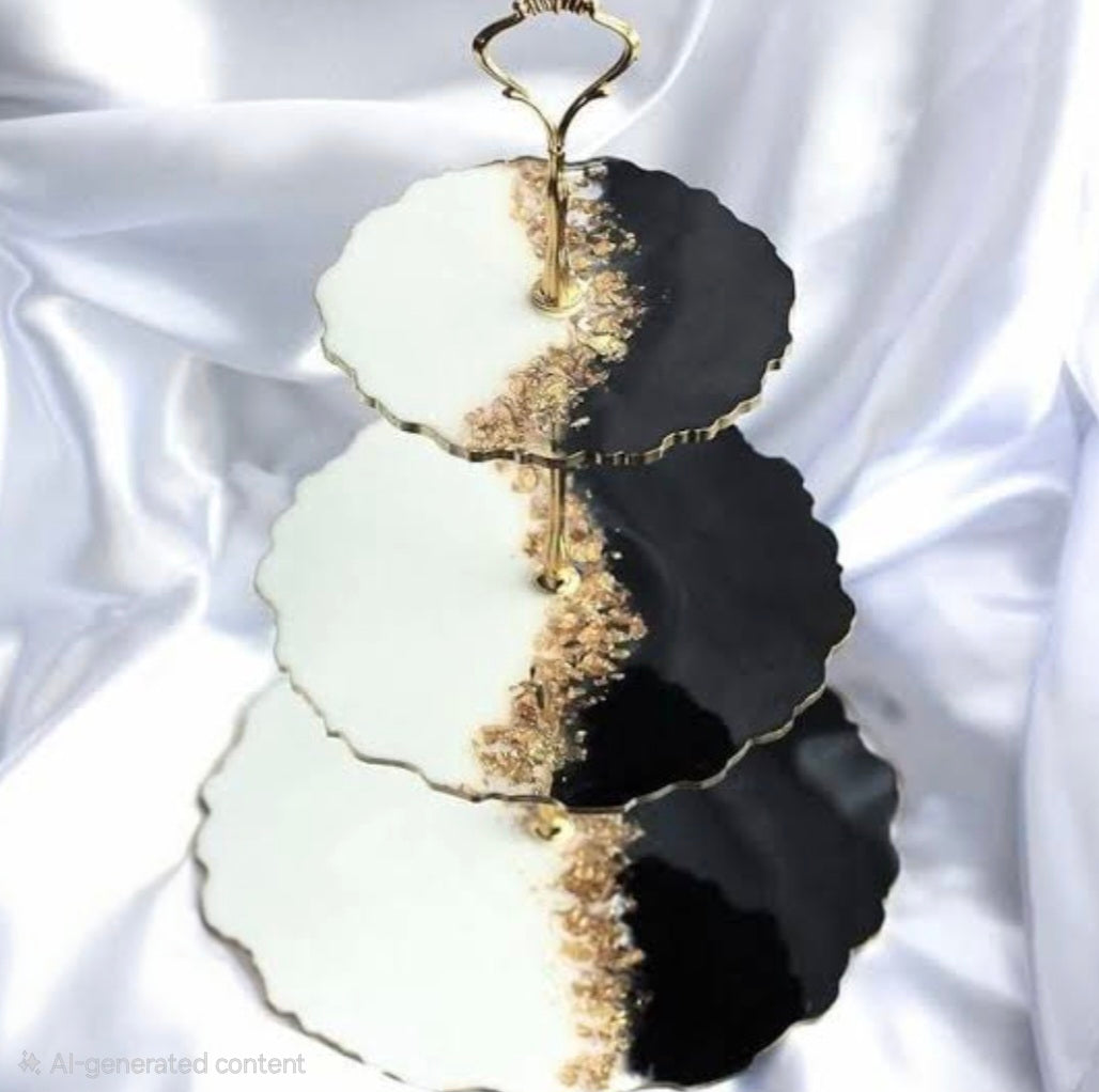 Luxury 3-Tier Geode Cake Stand | Premium Handcrafted 3-Tier High-Tea Server | Handcrafted with elegance